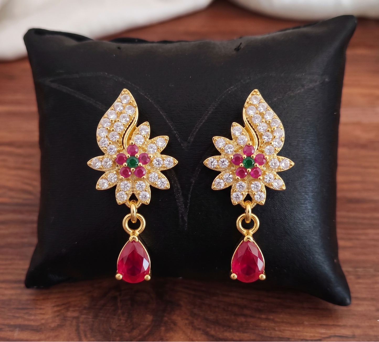 Imperial Ruby & Emerald Floral Drop Earrings
