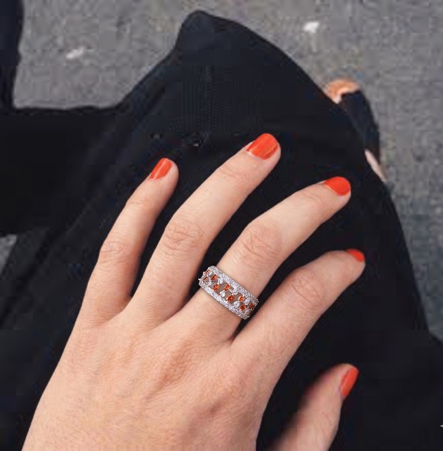 Silver Orange Marquise Ring