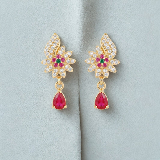 Imperial Ruby & Emerald Floral Drop Earrings