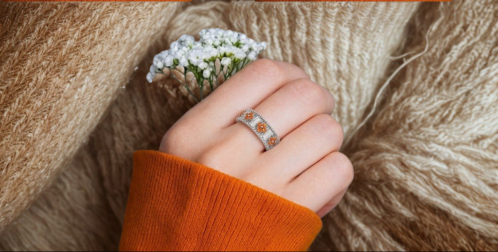 Vibrant Orange Clover Baguette Adjustable Ring