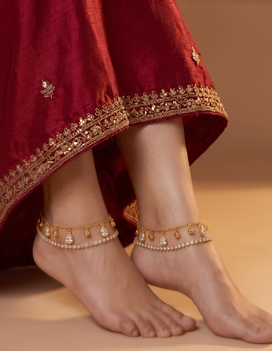 Dual-Layered Gold Plated Bridal Anklet