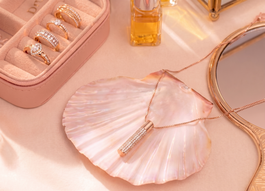 Rose Gold Cylinder Pavé Bar Necklace