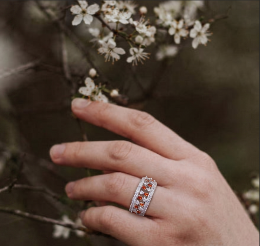 Silver Orange Marquise Ring
