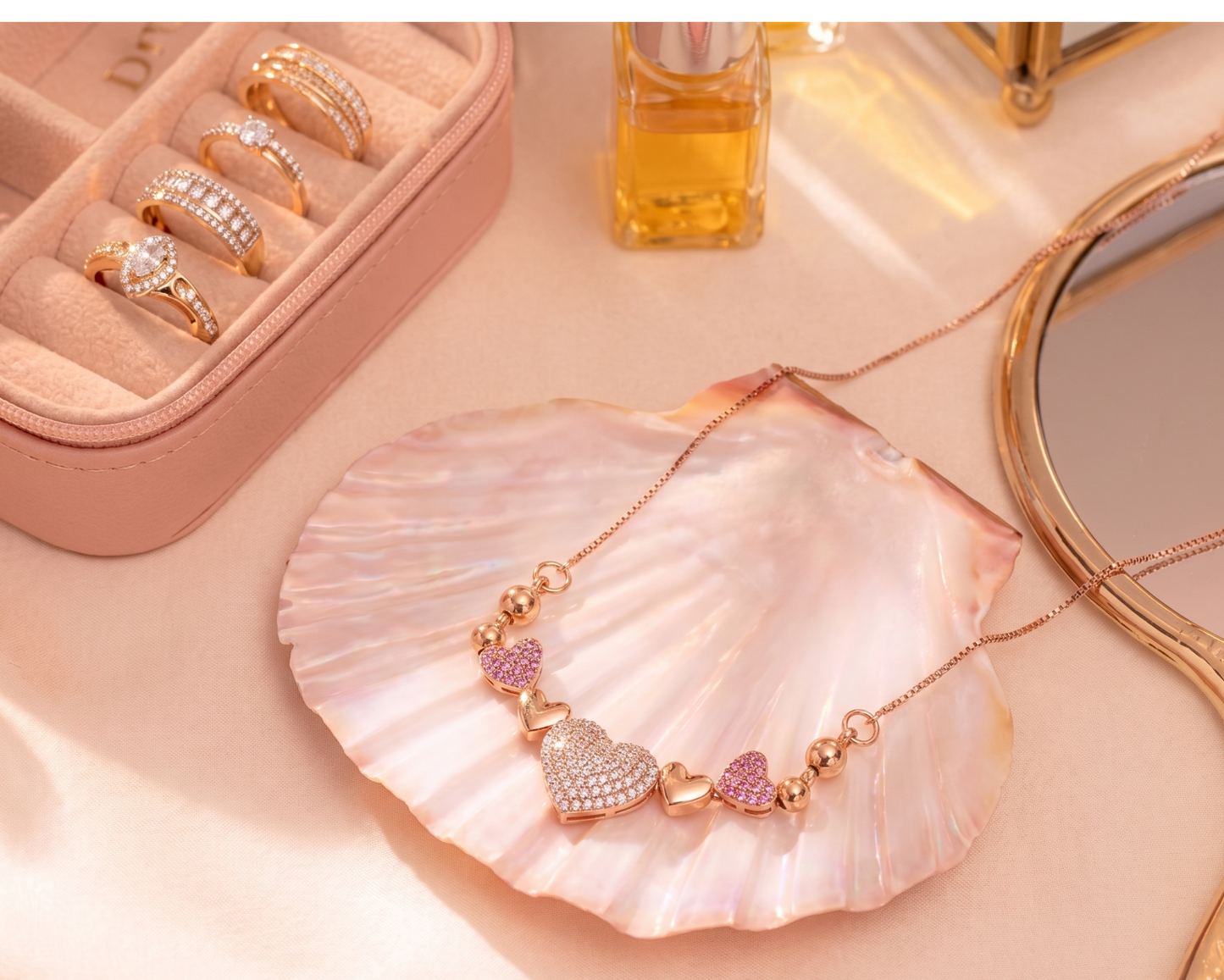 Rose Gold Sparkling Heart Necklace