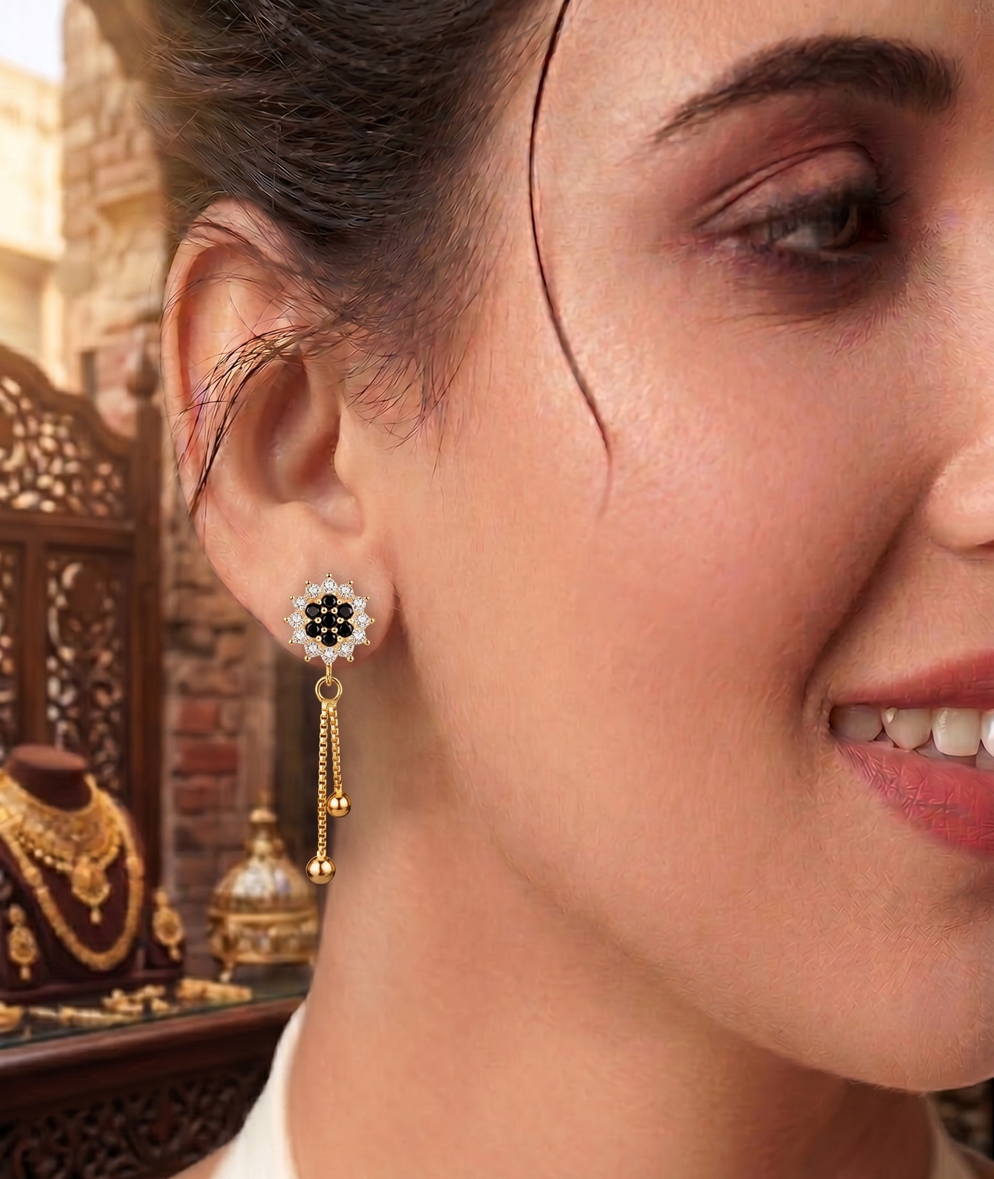 Gold Plated Sunflower Drops Earring