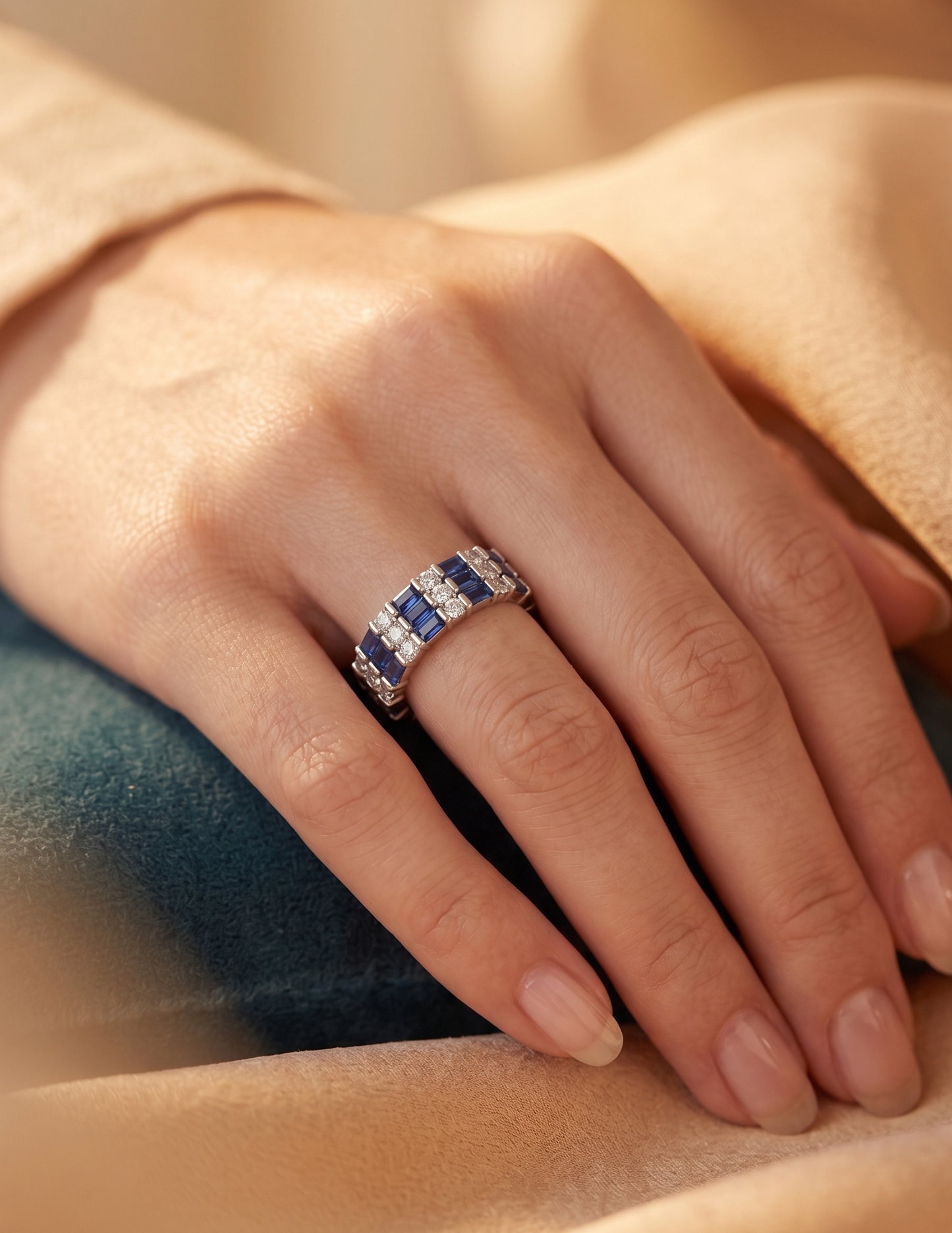 Sapphire Blue Baguette Eternity Ring