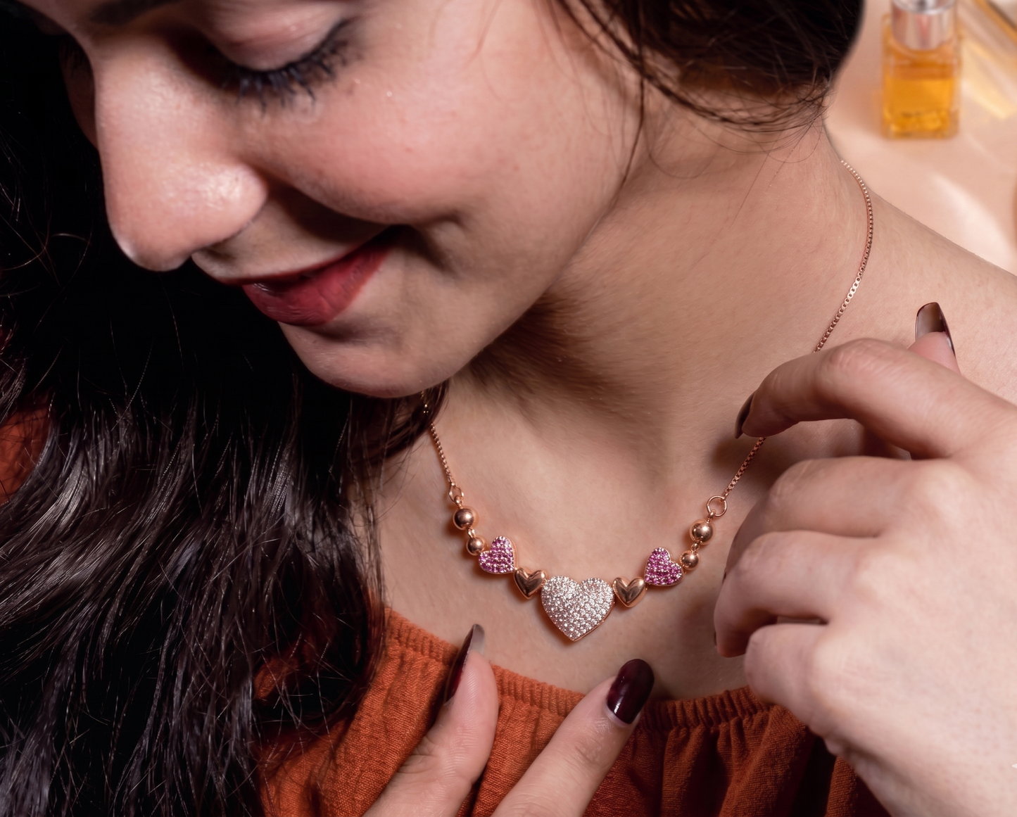 Rose Gold Sparkling Heart Necklace
