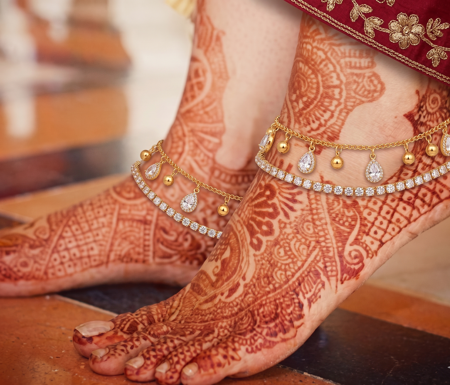 Dual-Layered Gold Plated Bridal Anklet
