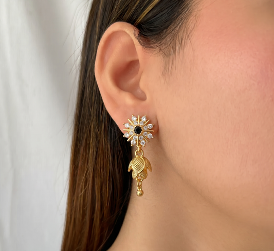 Midnight Onyx Floral Drop Earrings