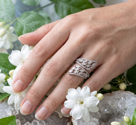 White Marquise Leaf Adjustable Ring